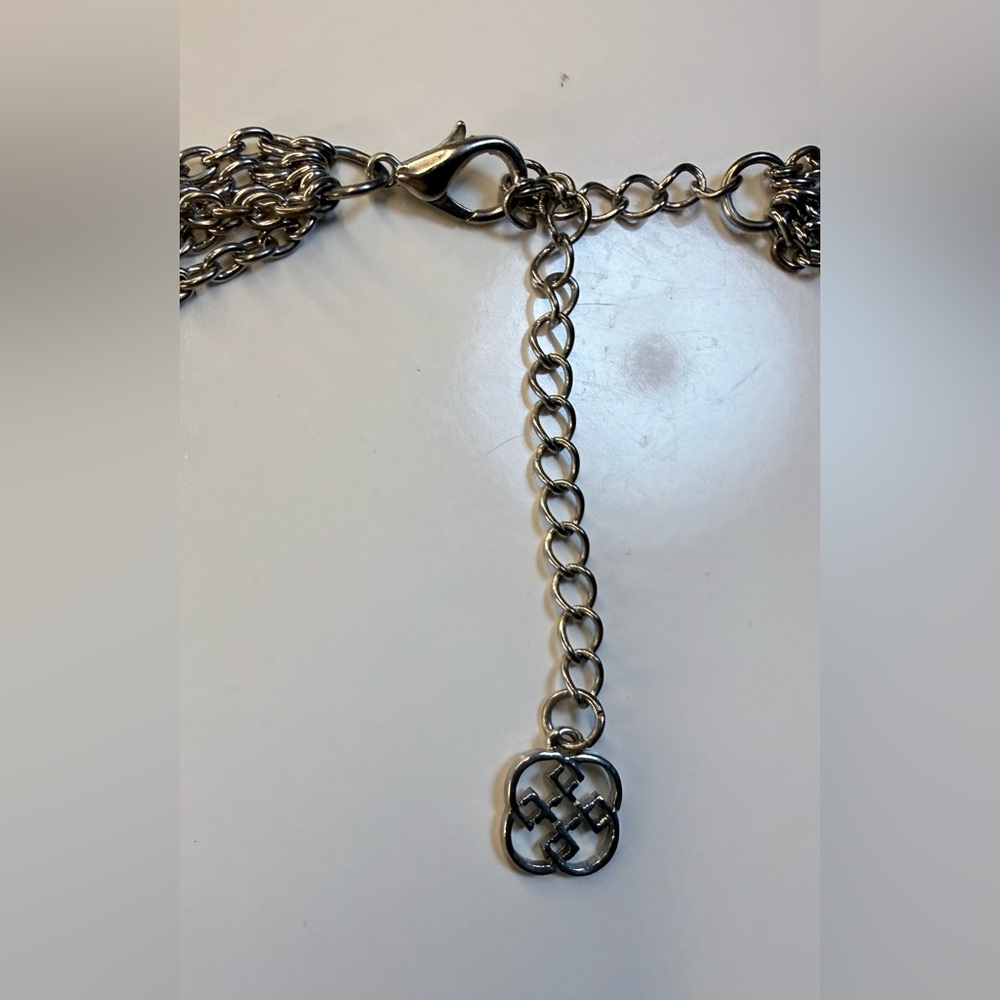 Silver Disk 5 Strand Multi-Layer Necklace. 17.5-21” - Picture 4 of 5
